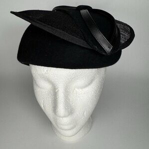 Vintage Complit Italian Black Fascinator Hat 100% Wool Cocktail Women's Derby
